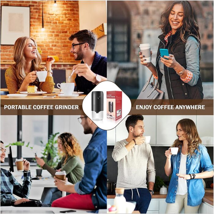 Weinsamkeit Coffee Grinder, USB Rechargeable Electric Coffee Grinder with Ceramic Burr Grinder Adjustable Coarseness Espresso Coffee Grinder Portable Electric Grinder for Coffee Beans Spices Beans