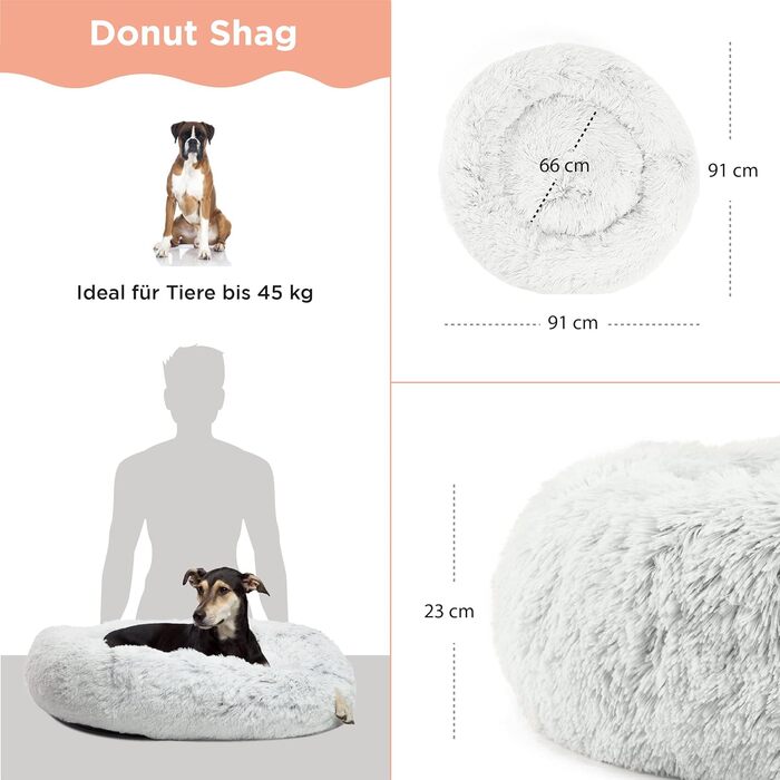 Круглий лежак для тварин Sheri Best Friends Calming Donut - заспокійливий лежак для собак та котів, сірий, 91x91 см