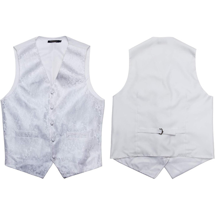 Костюм-трійка HISDERN: жилет, краватка, нагрудна хустинка з квітковим принтом, жаккард, білий. Ідеальний для весілля та урочистих подій.