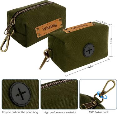 Набір повідка та нашийника для собак Wisedog: регульований, міцний, для собак маленьких, середніх та великих порід. У комплекті тримач для відходів (M, оливковий). Розмір: M (нашийник: 30-45 см; поводок: 1,5 м), колір: зелений