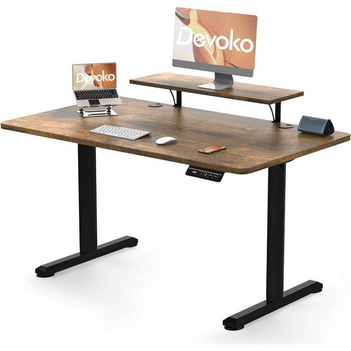 Devoko Electric Standing Desk 160x70cm with Monitor Stand, Memory Height Adjustment, Ergonomic Sit-Stand Desk (120x60cm, Vintage Brown)