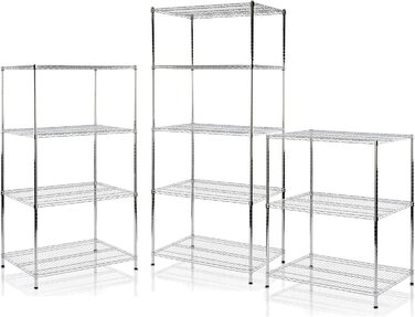 Floordirekt Kitchen Shelf, Grid Shelf, Metal Shelf | Load capacity approx. 70kg per shelf Multifunctional storage shelf, bathroom shelf, storage shelf, cellar shelf Chrome (60x35x90cm | 3 shelves) Everest