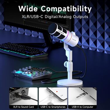 COMICA EJoy D10 Pro: Динамічний мікрофон USB/XLR з RGB-підсвічуванням та регулюванням гучності, 48kHz/24bit