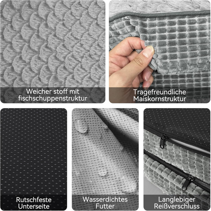 Ортопедичне ліжко для собак Pawk, середні та великі породи, з підтримкою шиї, з Memory Foam, водонепроникне, знімний чохол (Світло-сірий, XL-L 107 x 81 x 19 см)