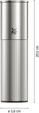 Мельниця WMF Signature Pro: перечна та соляна, з керамічним млинком, регулюванням помелу, нержавіюча сталь, ручна, срібна