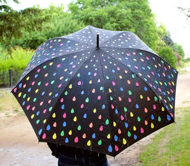 iX-brella Fiberglass Automatic Umbrella with Color-Changing Wetprint - Raindrops Color Change Umbrella