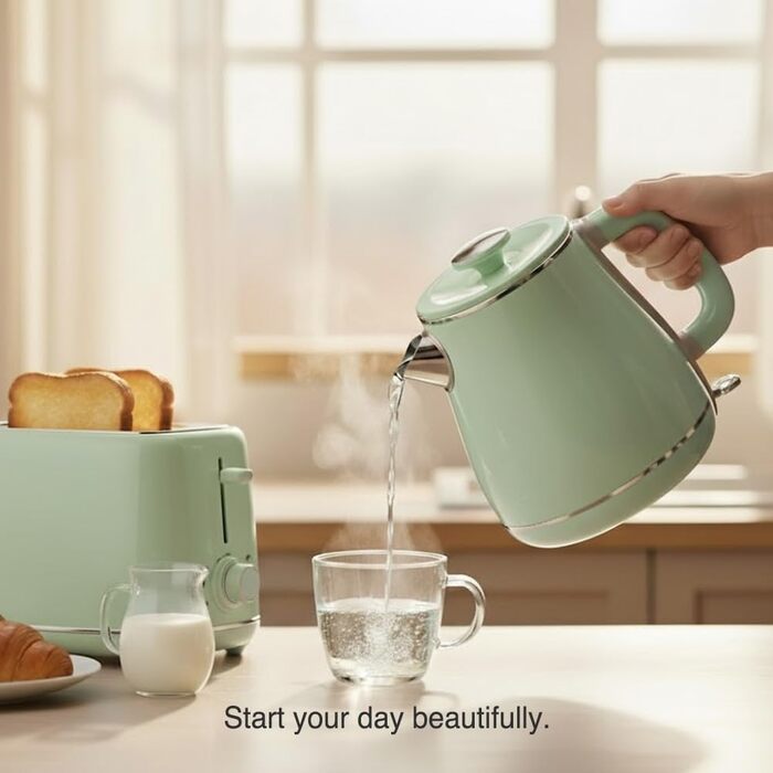 Електричний чайник MULIN Retro, 1.8 л, 2200 Вт, з поворотним підставою 360°, швидке кип'ятіння, автоматичне вимкнення, зелений