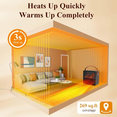 Електричний обігрівач Minthouz 1200W/800W з ефектом полум'я, термостатом та захистом від перегріву для дому та офісу