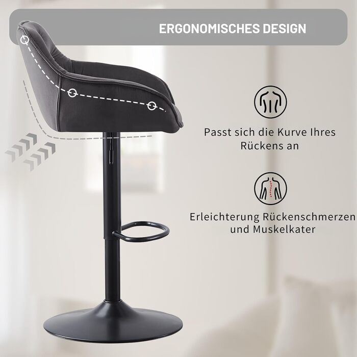 JaHECOME Adjustable Bar Stools Set of 2 - Grey Backrest Counter Height Stools for Kitchen Bar