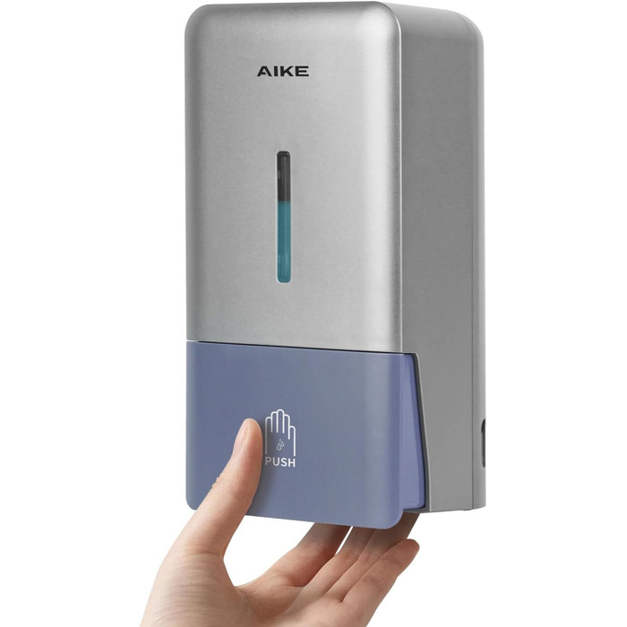 AIKE AK1006 800ML Soap Dispenser Wall Mount No Drilling, Manual Wall Soap Dispenser Made of Plastic, Liquid Soap Dispenser for Public Use, Silver Gray