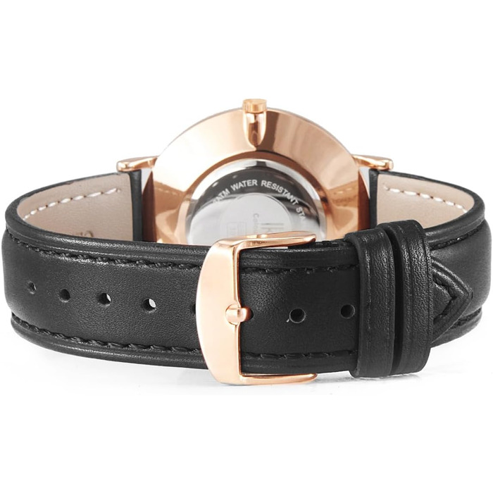 Alienwork IK Slim годинник на зап'ястя Ø36mm для чоловіків та жінок, ультратонкий, шкіряний ремінець (рожеве золото/рожево-золотий білий/чорний шкіряний ремінець)