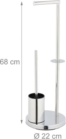 Набір для туалету Relaxdays, нержавіюча сталь, 68 x 22 см, підлоговий тримач для туалетного паперу, щітка для туалету з підставкою, срібний