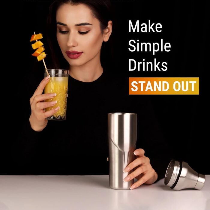 Lexenic Premium Cocktail Shaker 24oz - Vacuum-Insulated Martini Shaker, Spoon & Jigger Kit - 18/8 Stainless Steel - Drink Shaker - Built-in Strainer Margarita Shaker for Home Bar, Picnic, Gift