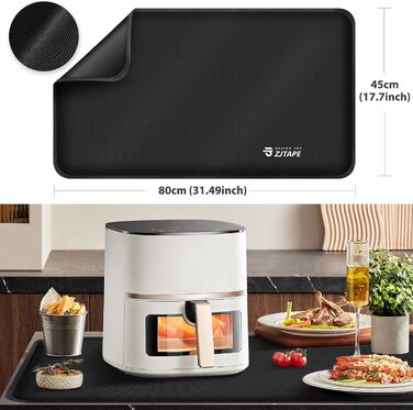 Термостійкий килимок для кухні 80x45 см - захист від нагрівання, силіконовий, чорний