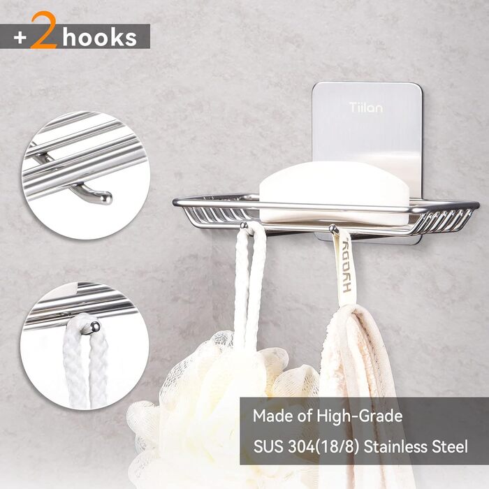 Самоклеюча мильниця для душу та ванної кімнати Tiilan - нержавіюча сталь, срібляста