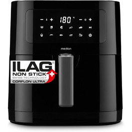 MEDION E40 XL Фритюрниця з гарячим повітрям (5.2 л, Airfryer, 2150 Вт, 9 автоматичних програм, функція випікання, без олії, сенсорне керування, LED дисплей, MD 11740) чорна