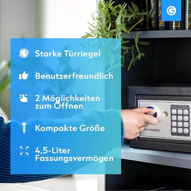 Сталевий сейф Silvergear® Tresor для дому з електронним замком та кодовою панеллю | Сейф для ключів та грошей з 2 ключами
