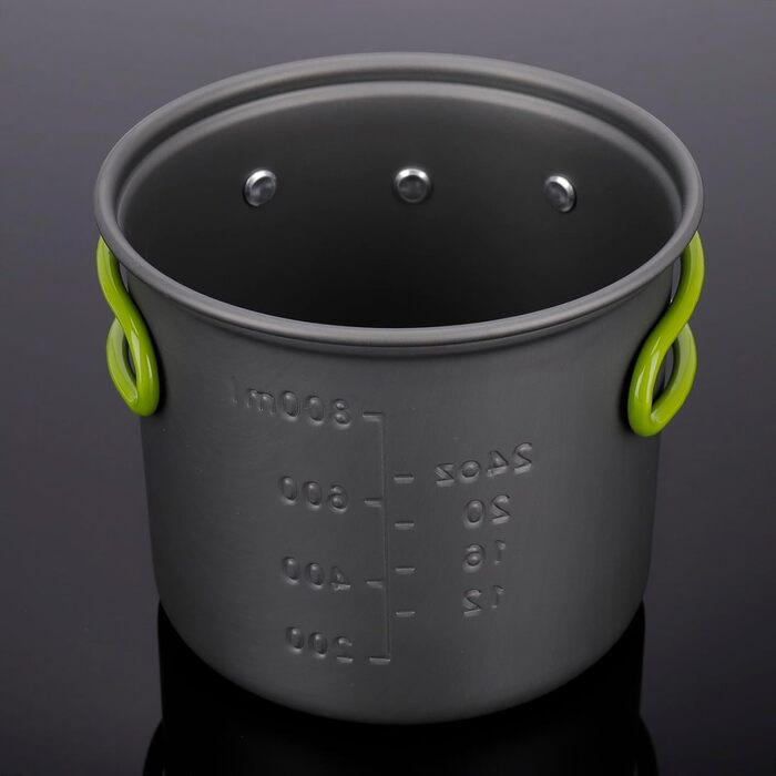 Набір кухонного посуду ERBO для кемпінгу, 2 особи: каструля з алюмінію, складане приладдя, для пікніків, риболовлі та походів (зелений)