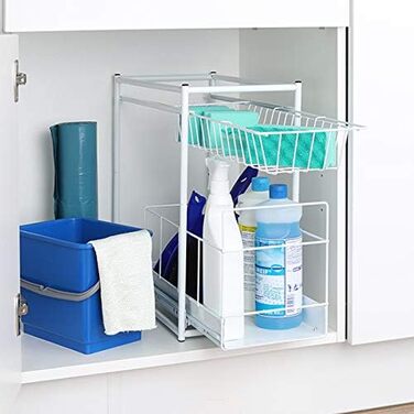 International Household Telescope Drawer - Kitchen Cabinet Drawer for Kitchen Cabinets from 30 cm Width, Storage Basket Drawer Installation, Telescope Basket for Kitchen Cabinet, made of Metal (white)