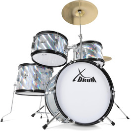 XDrum Junior Pro Kinder барабанний комплект Red - для дітей 5-9 років - з аксесуарами та навчальним посібником (Laser Silver, Single)