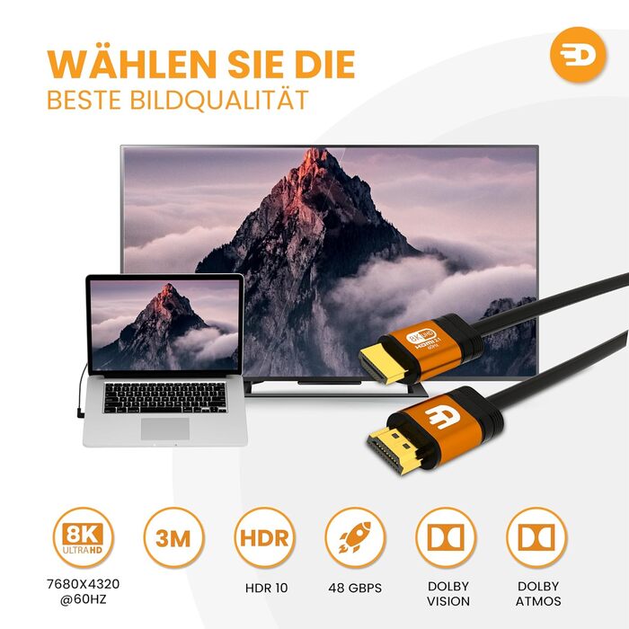 HDMI кабель Drivv Premium 2.1 (5 метрів) – 8K@60Hz, 4K@120Hz, eARC, HDR10, PS5, Xbox Series X