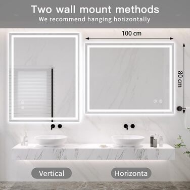 Дзеркало для ванної кімнати з LED-підсвічуванням Dripex, 50x70 см, сенсорне керування, протитуманне покриття, холодний білий світ, енергозберігаюче