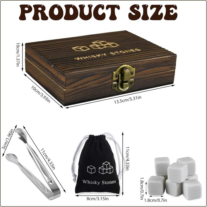 Камені для віскі Whiskey Steine, Набір каміння для охолодження віскі, 9 багаторазових каміння, Подарунковий набір Whiskey Steine