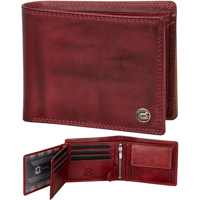 Чоловічий шкіряний гаманець Volmer з RFID-захистом, місткий (9+4 картки), Бордовий