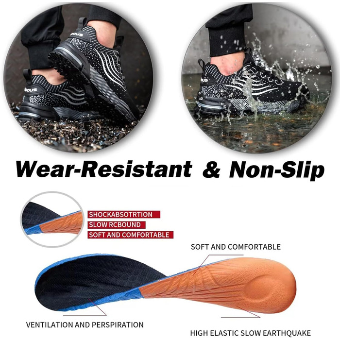 Зручні робочі черевики ISOOUS з металевим носком. Чоловічі та жіночі, чорні, дихаючі, антиковзкі. 43 EU