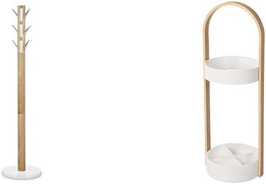 Umbra Flapper Coat Rack – Clothes Rack with 9 Drop-Down Hooks for Entryway and Office, Wood, White, 57.2 x 57.2 x 165.1 cm, White (White/Natural, Bundle with Umbrella Stand)