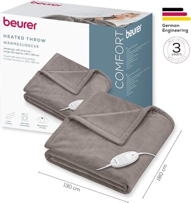 Електрична ковдра Beurer HD 75 з 6 рівнями нагріву, системою безпеки та автовимкненням, 180 x 130 см, Taupe