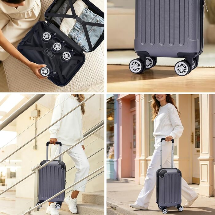 Набір валіз Boleedy 3шт, валіза на коліщатках, дорожній набір валіз (55/66/76 см), ручна поклажа, валіза з жорстким корпусом, 360° обертання, тихі подвійні колеса, телескопічна ручка, сірий колір