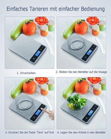Кухонні ваги Dr. Oetker 15 кг, цифрові, водонепроникні, з LCD-дисплеєм, багатофункціональні, точність до 1г, функція тарування, сенсорні кнопки, велика панель з нержавіючої сталі, срібні