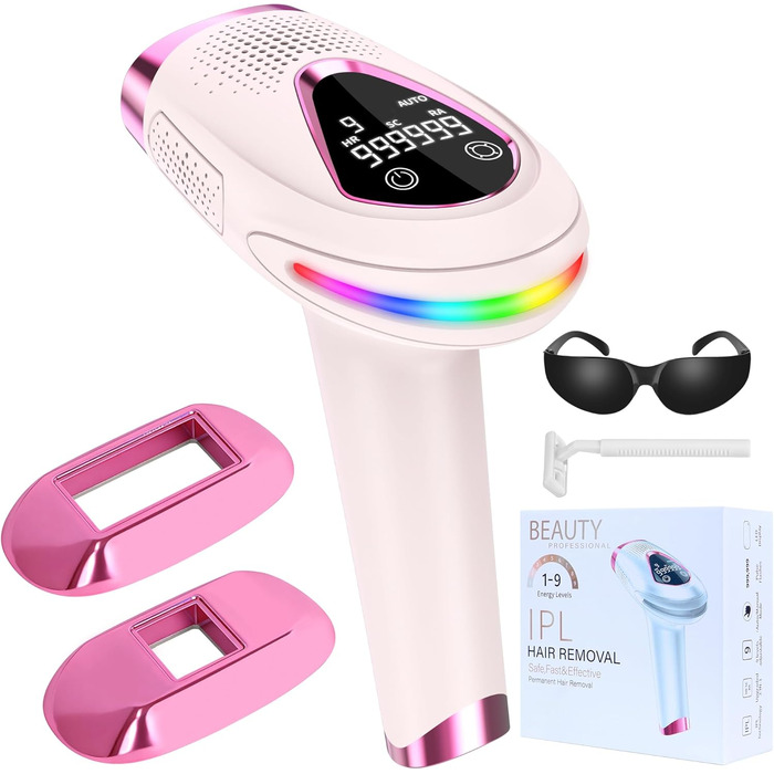 Епілятор IPL з лазером, 6.8 см², 3-в-1 для дому: обличчя, інтимна зона, ноги. 2 змінні насадки, HR/SC/RA технології. Для жінок