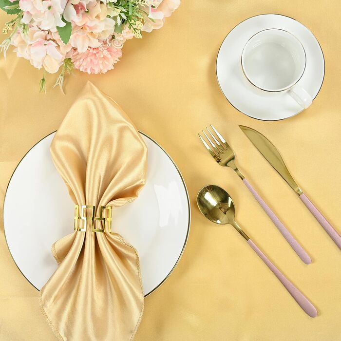 Champagne Satin Napkins Cloth 40 Pieces Square 20 x 20 inches Soft, Smooth Fabric Table Napkins Washable Satin Cloth Napkins for Weddings Parties Vacations Dinners Thanksgiving
