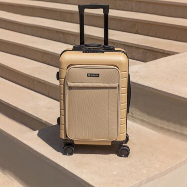 Чемодан ручної поклажі PackPro T20 (56x37x22 см) з ABS-пластику, TSA-замком та 4 колесами. Жорсткий валіз з внутрішніми відділеннями, світловідбиваючими елементами та стійким до пошкоджень кольором Champagne T40