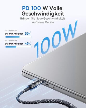 Кабель Baseus 100W USB-C - USB-C 2м з LED-дисплеєм, підтримка PD, QC 4.0 для iPhone, Samsung, MacBook, iPad Pro