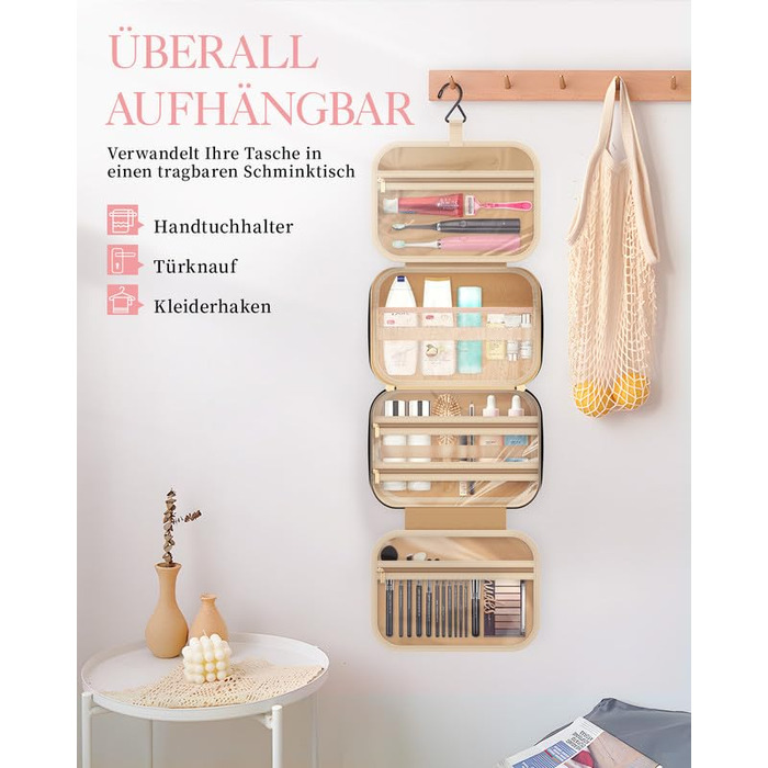 Водонепроникна косметичка для жінок HOTORKulturtasche з гачком – містка дорожня косметичка для подорожей, 29.0 x 23.0 x 8.5 см, чорна