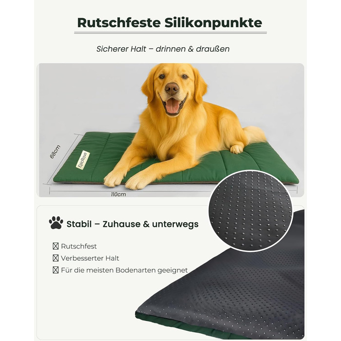 Водонепроникна підстилка для собак на 110х68 см – неслизька килимок для собак, миється – ідеально для подорожей, авто та активного відпочинку (зелений)