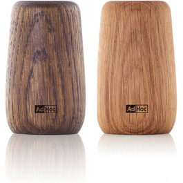 AdHoc GS30 Set of Pepper and Salt Shakers Yoko | Natural Oak Wood, Lightly and Darkly Oiled | Double Holes and Large Opening for Filling