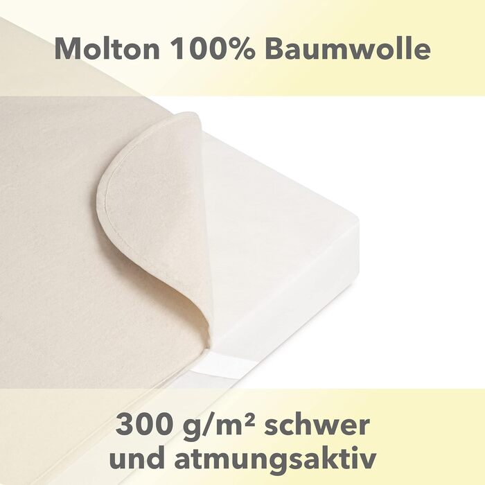 STUDIO Molton Mattress Protector 140x200cm, Made in Green, 100% breathable cotton, Made in Germany, Mattress topper with corner elastics 140 x 200 cm, Natural colors