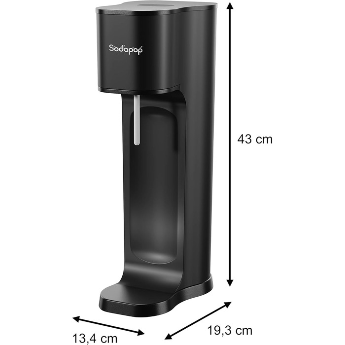 Sodapop Wassersprudler Logan Чорний Матовий - Газоварка для води з 2 скляними (850 мл, 600 мл) та 1 PET пляшкою (850 мл), 42.6 см