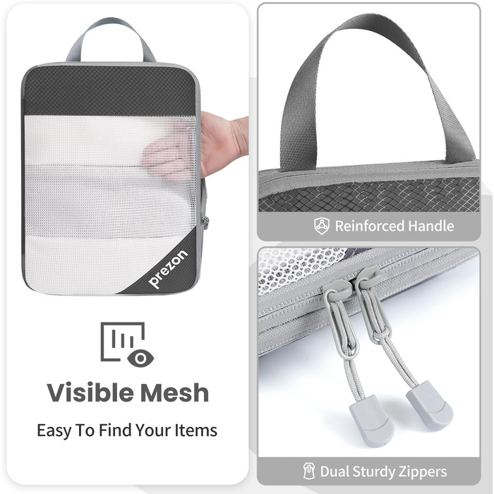 Набір компресійних органайзерів для валізи (6 шт), прозорі, сірі - економія місця, міцний матеріал