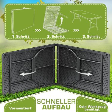 Зручний складаний садовий стіл Tillvex 180x75 см з ручкою для перенесення | Стіл для тераси, балкона, кемпінгу | Чорний