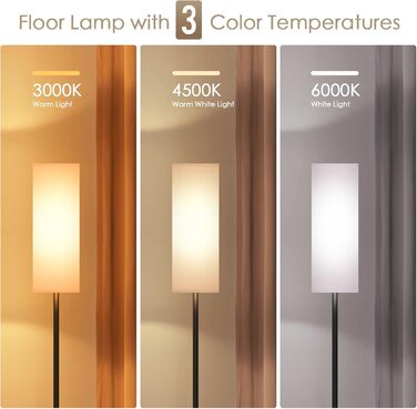 Світлодіодна торшер 9W з регулюванням яскравості, 3 колірні температури, Е27, абажур з льону, вимикач на корпусі, вінтажний дизайн, сірий