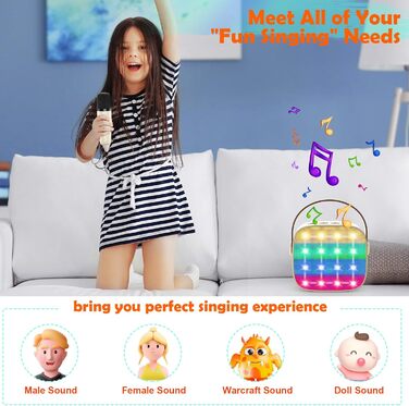Дитяча караоке-машина з 2 мікрофонами, Bluetooth, світлові ефекти, для дітей 3-12 років