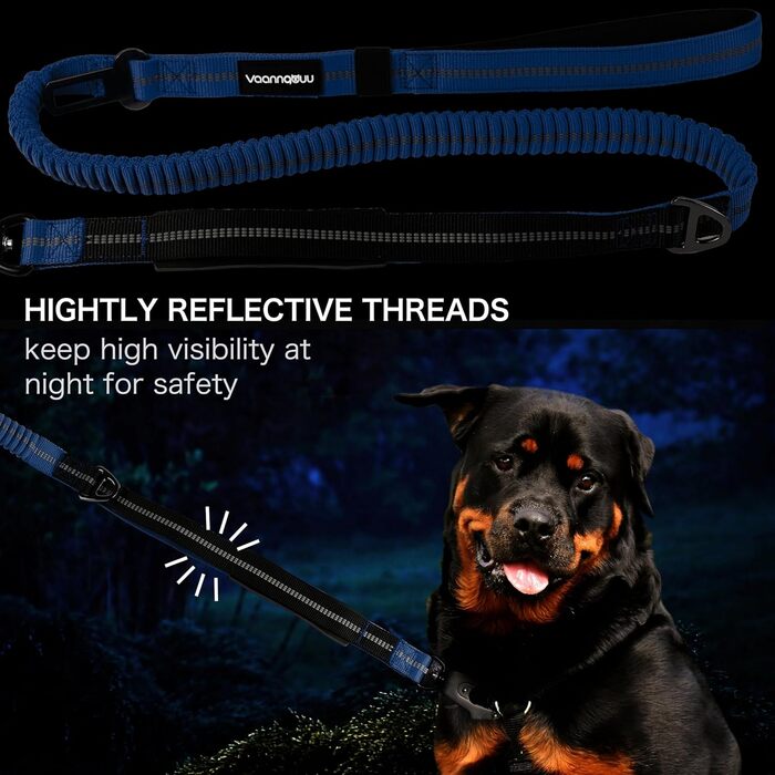 Міцна тактична повід для собак з карабіном швидкого закриття та світловідбиваючими нитками, 1,2-1,8 м Power-Stretch повід для середніх та великих собак (Морський колір та Чорний)