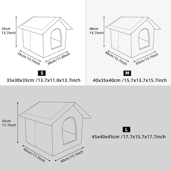 Vinnypet Outdoor Cat House - Winterproof, Waterproof, Warm Pet Shelter with Plush Cushion - Dog House, Stray Animal Shelter - 40x35x40cm Grey