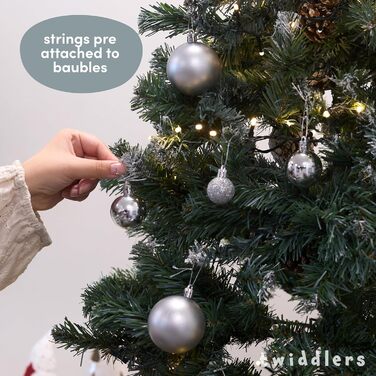 50 кульок для ялинки Twiddlers срібного кольору - різні розміри та покриття (6см, 4см, 3см) - матові, блискучі, з глітером. Декор для ялинки, 50 шт.