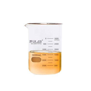 ULAB Scientific Beaker, Vol. 3000 ml, 3.3 Borosilicate Griffin, low form with printed scale, UBG1029